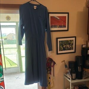 L.L. Bean Blue Sheath Dress Long Sleeve Crew Neck Casual